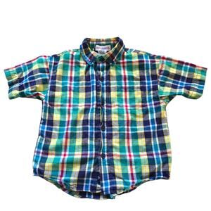 VTG gymboree plaid short sleeve button up rainbow tag Boys SZ M